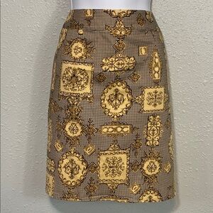 VNTG Talbots Black and Tan Ornate Design Knee-Length Pencil Skirt with Pockets